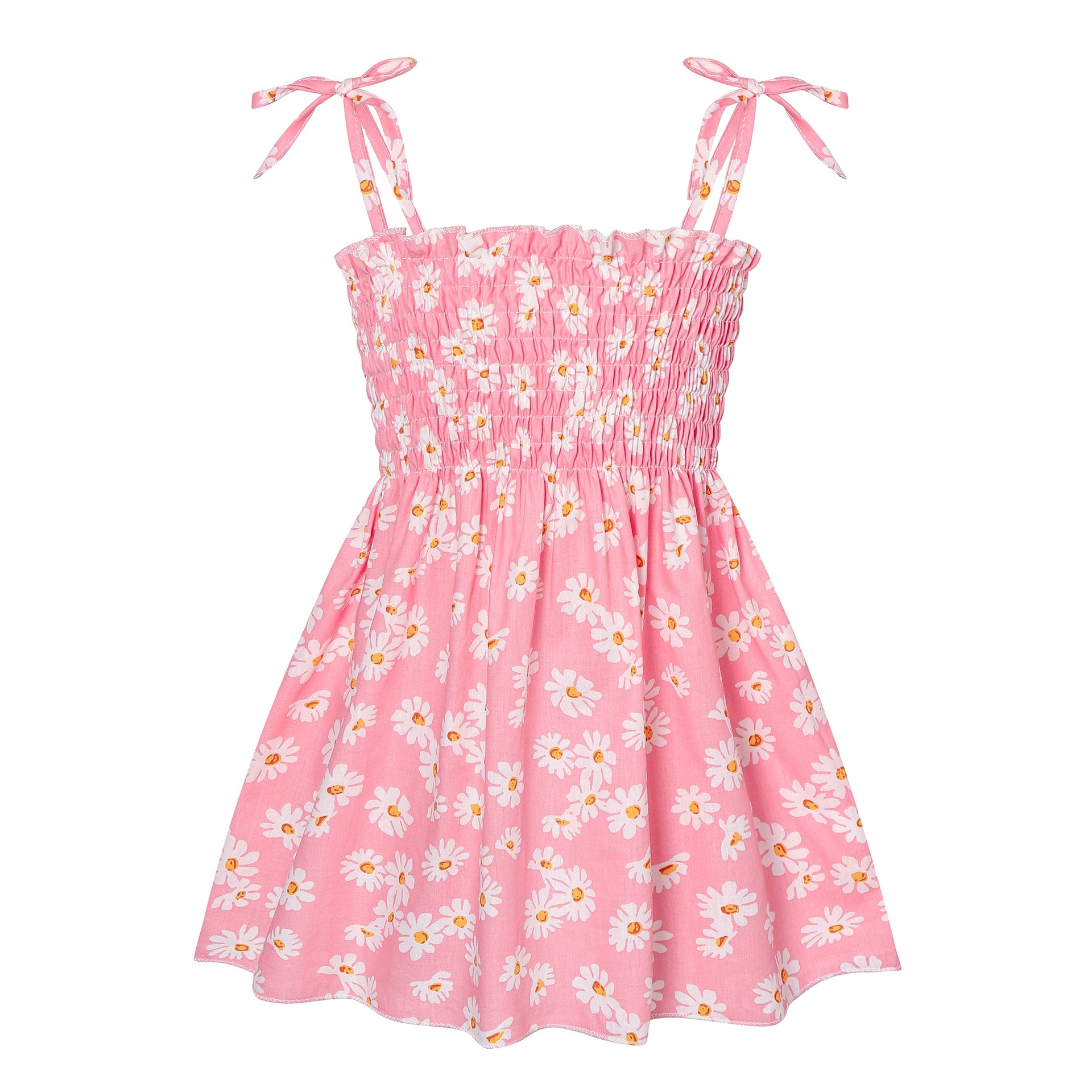 Toddler Baby Girls Summer Floral Dress, Cute Daisy Print Spaghetti Strap Sundress, Breathable Thin Sleeveless Casual Dress for Kids, Size 90-130CM