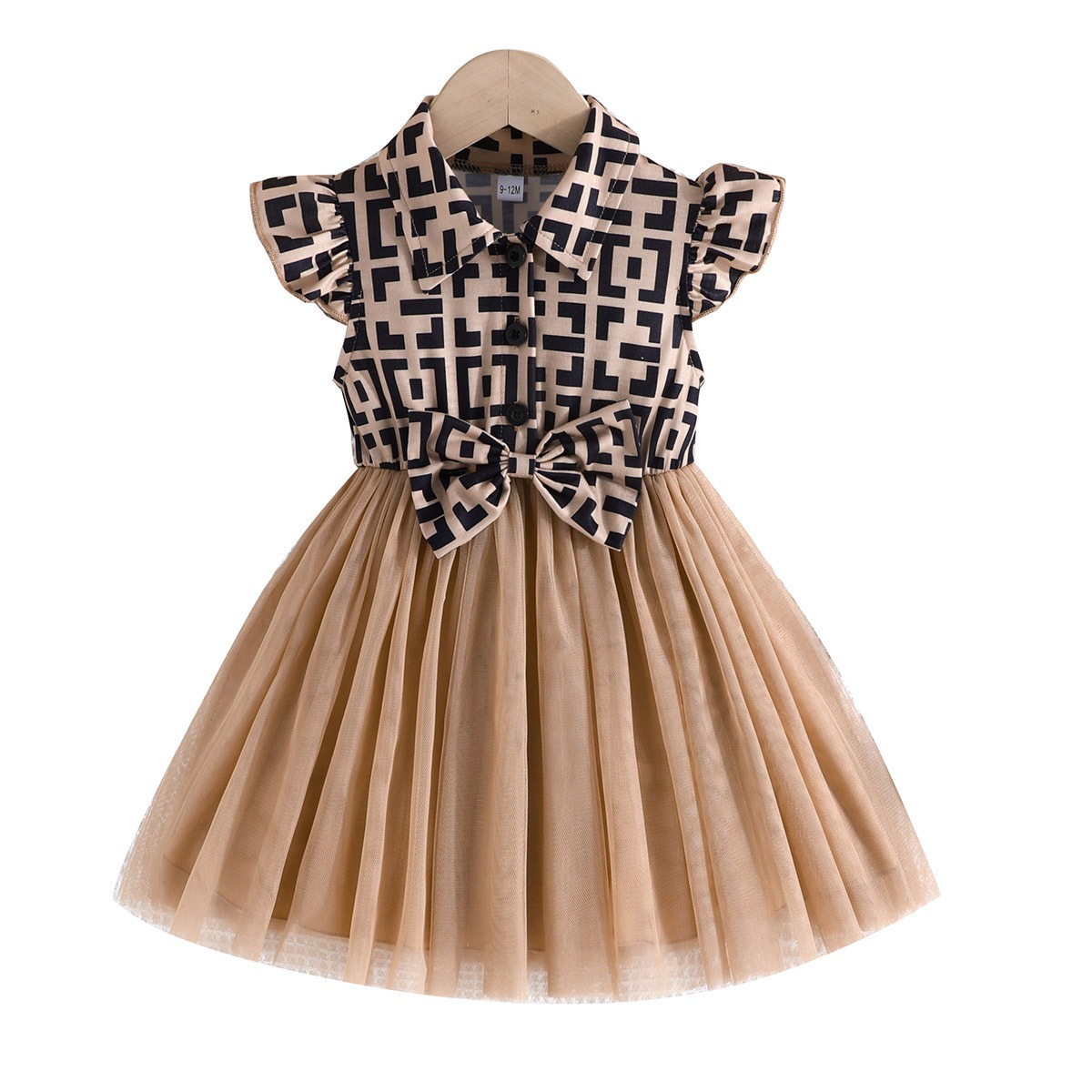 Kids Girls Summer Dress, Plaid Print Flying Sleeve Tulle Tutu Dress with Bow, Fashion Casual Party Dress for Toddler Girls