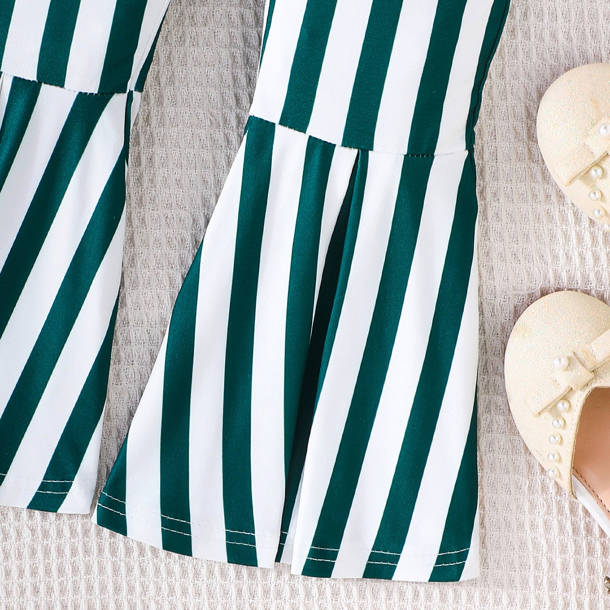 Girls Ribbed Ruffle Camisole Top and Striped Flare Pants Set Summer Casual Fashion 2PCS Outfit for Kids