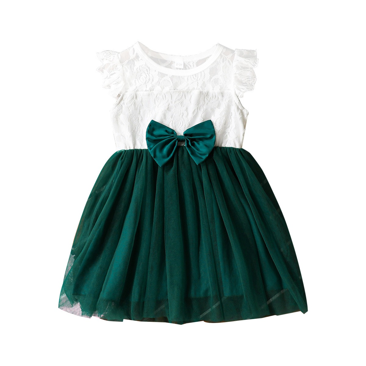 Girls Summer Lace Tulle Princess Dress Bowknot Party Birthday Dress for Kids 2-7Y