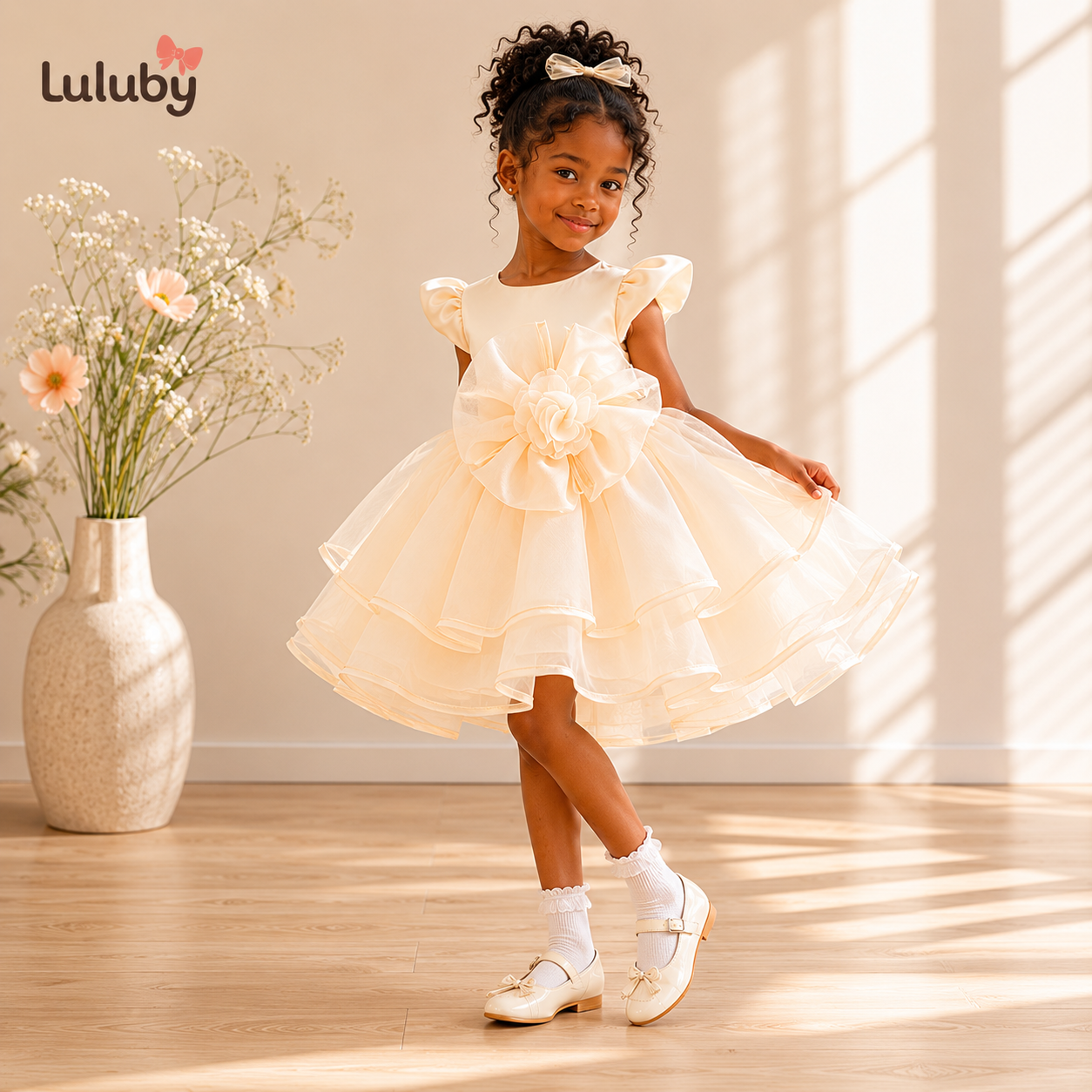 Luluby Girls Puffy Princess Dress Flower Girl Wedding Birthday Party Dress Cute Baby Kids Tutu Dress