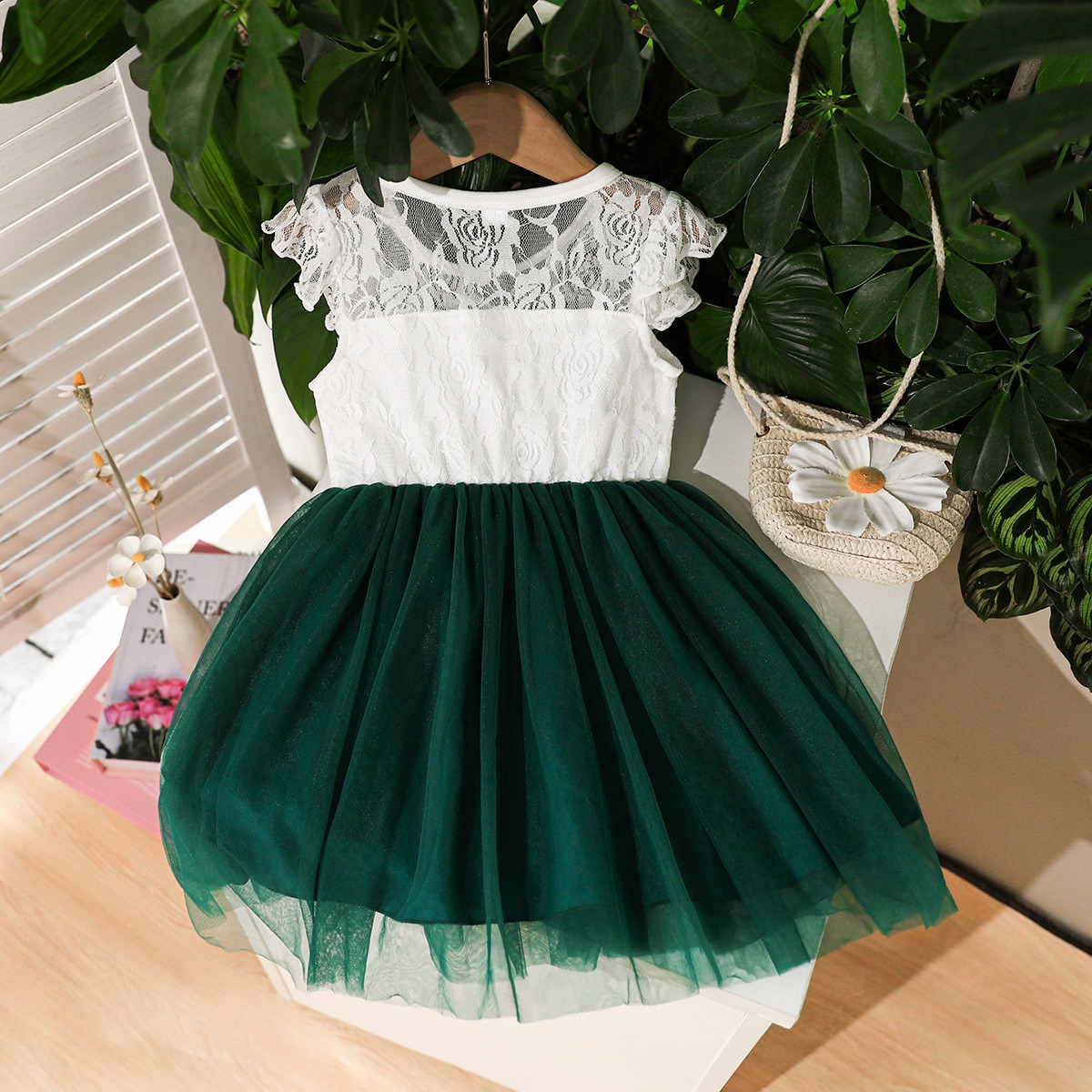 Girls Summer Lace Tulle Princess Dress Bowknot Party Birthday Dress for Kids 2-7Y