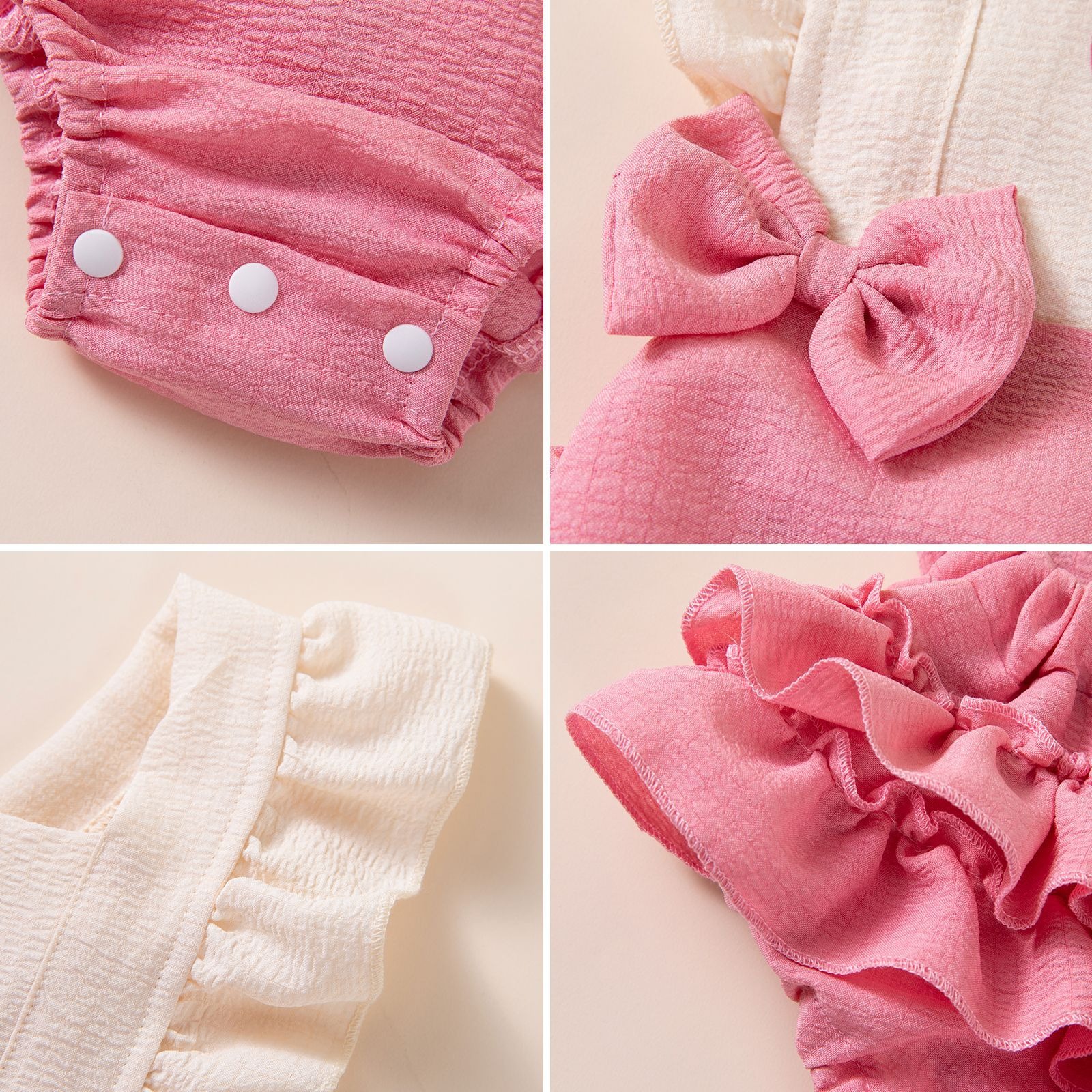 Baby Girl Romper with Heart Print and Bow, Sleeveless Ruffle Bodysuit, Summer Cross-Back Infant Jumpsuit