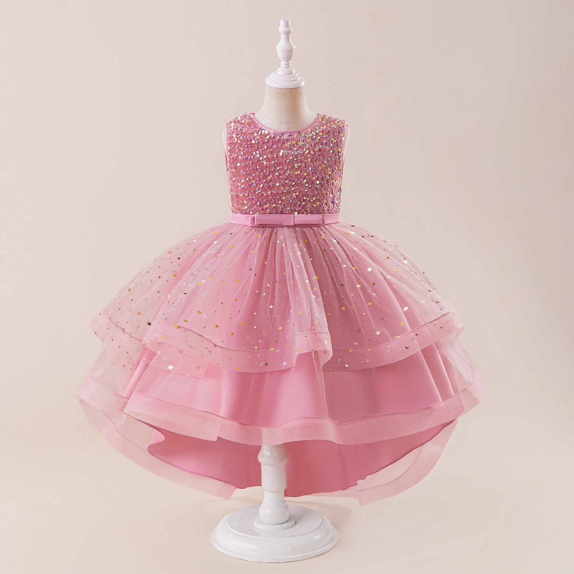 Girls Sequin Princess Dress Flower Girl Tutu Gown with Train Kids Pageant Dress Party Wedding Formal Wear