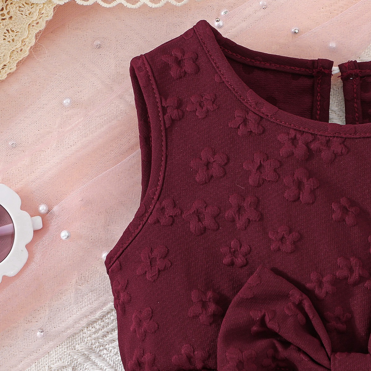 Girls Burgundy Princess Tulle Dress Sleeveless Big Bow Party Birthday Wedding Flower Girl Dress for Kids
