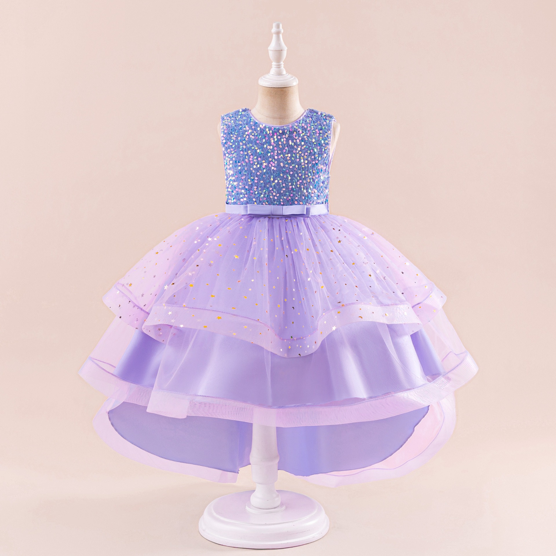 Girls Sequin Princess Dress Flower Girl Tutu Gown with Train Kids Pageant Dress Party Wedding Formal Wear
