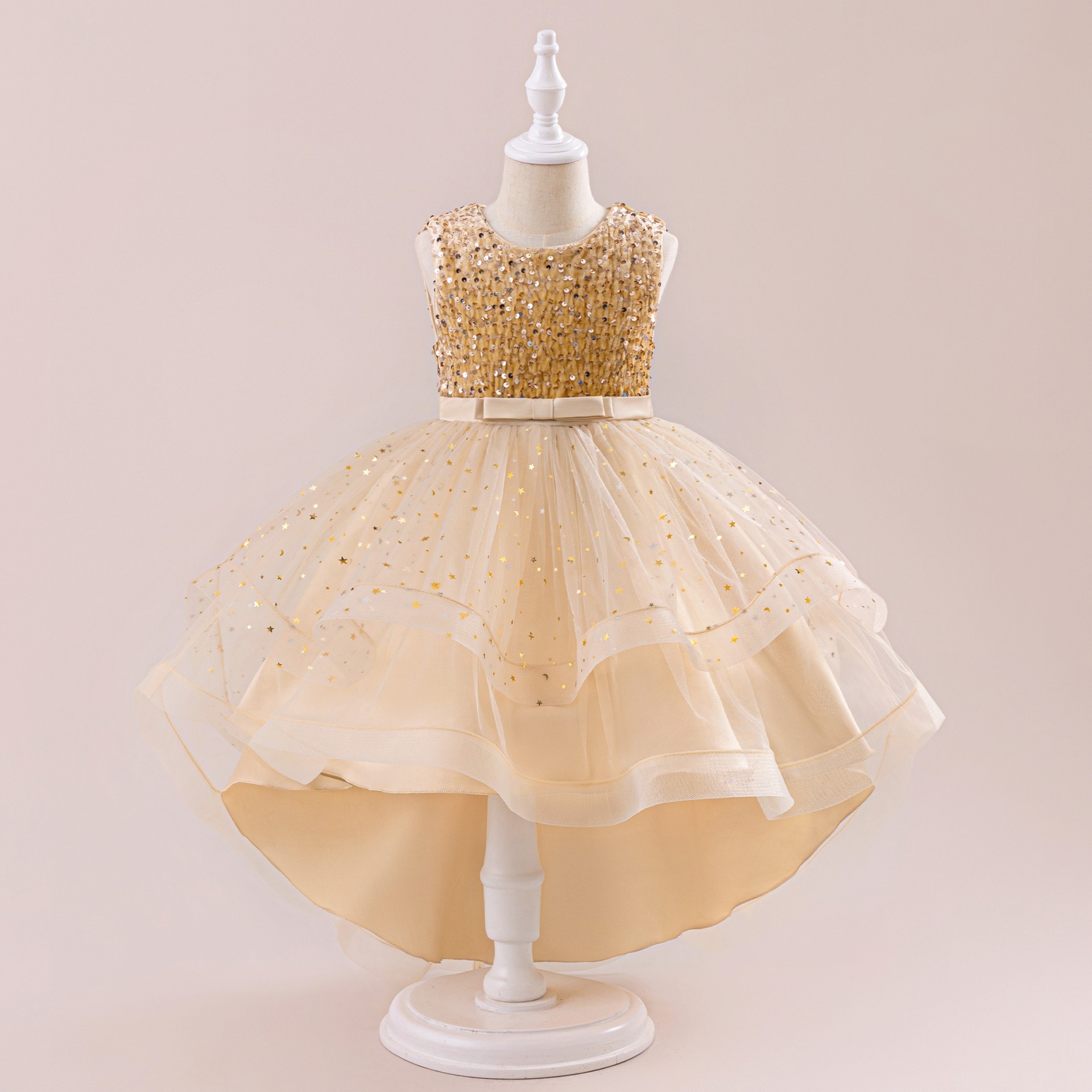 Girls Sequin Princess Dress Flower Girl Tutu Gown with Train Kids Pageant Dress Party Wedding Formal Wear
