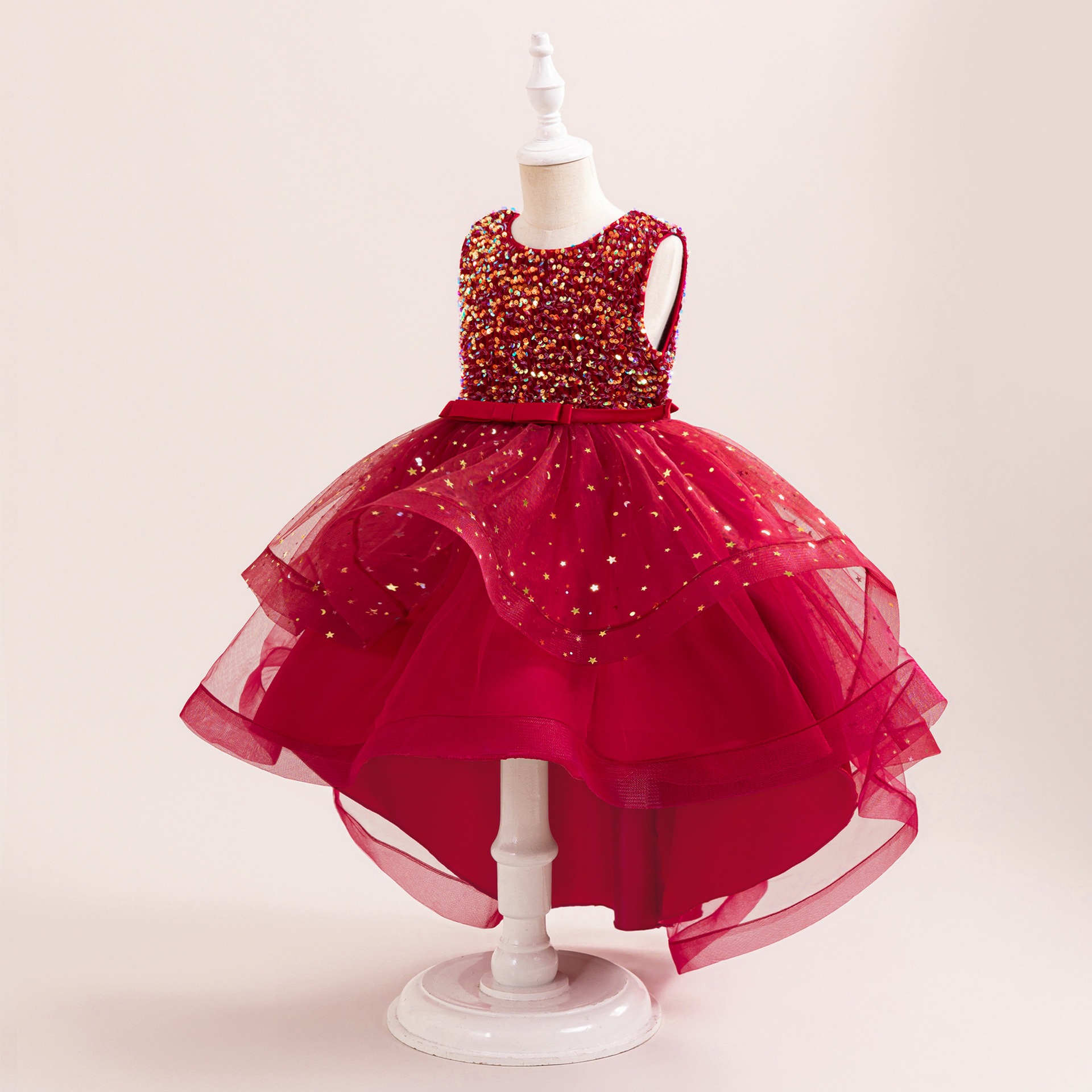 Girls Sequin Princess Dress Flower Girl Tutu Gown with Train Kids Pageant Dress Party Wedding Formal Wear