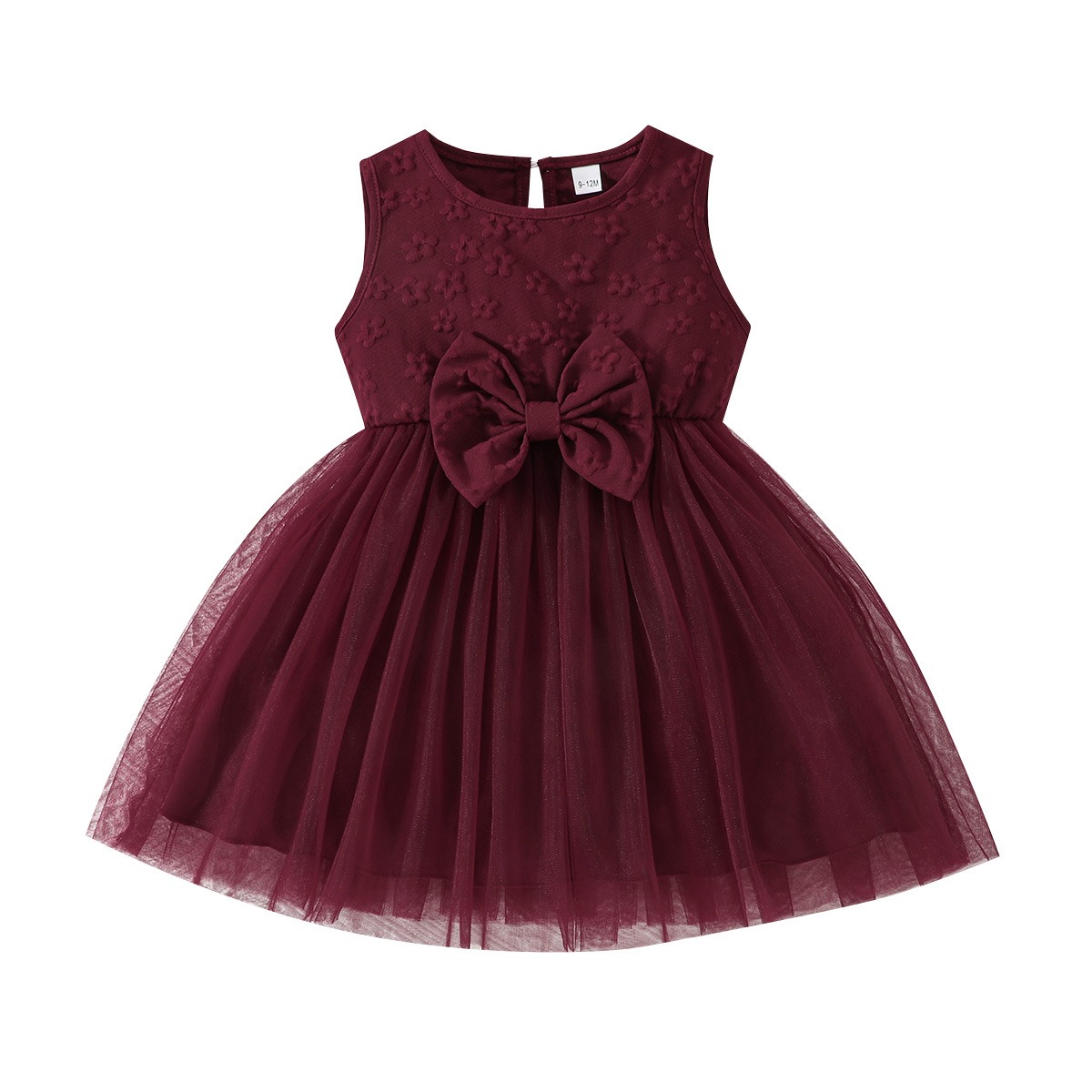 Girls Burgundy Princess Tulle Dress Sleeveless Big Bow Party Birthday Wedding Flower Girl Dress for Kids