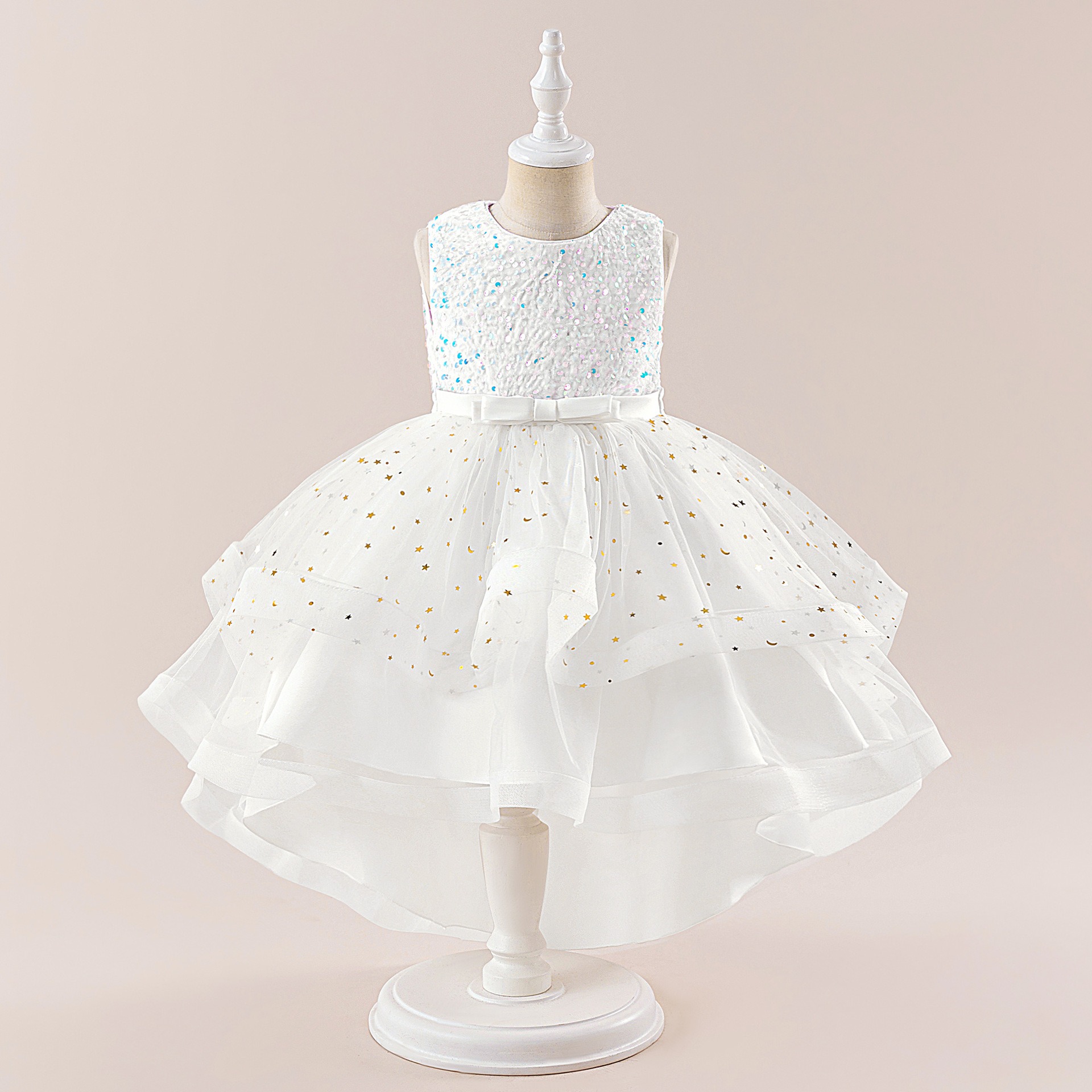 Girls Sequin Princess Dress Flower Girl Tutu Gown with Train Kids Pageant Dress Party Wedding Formal Wear