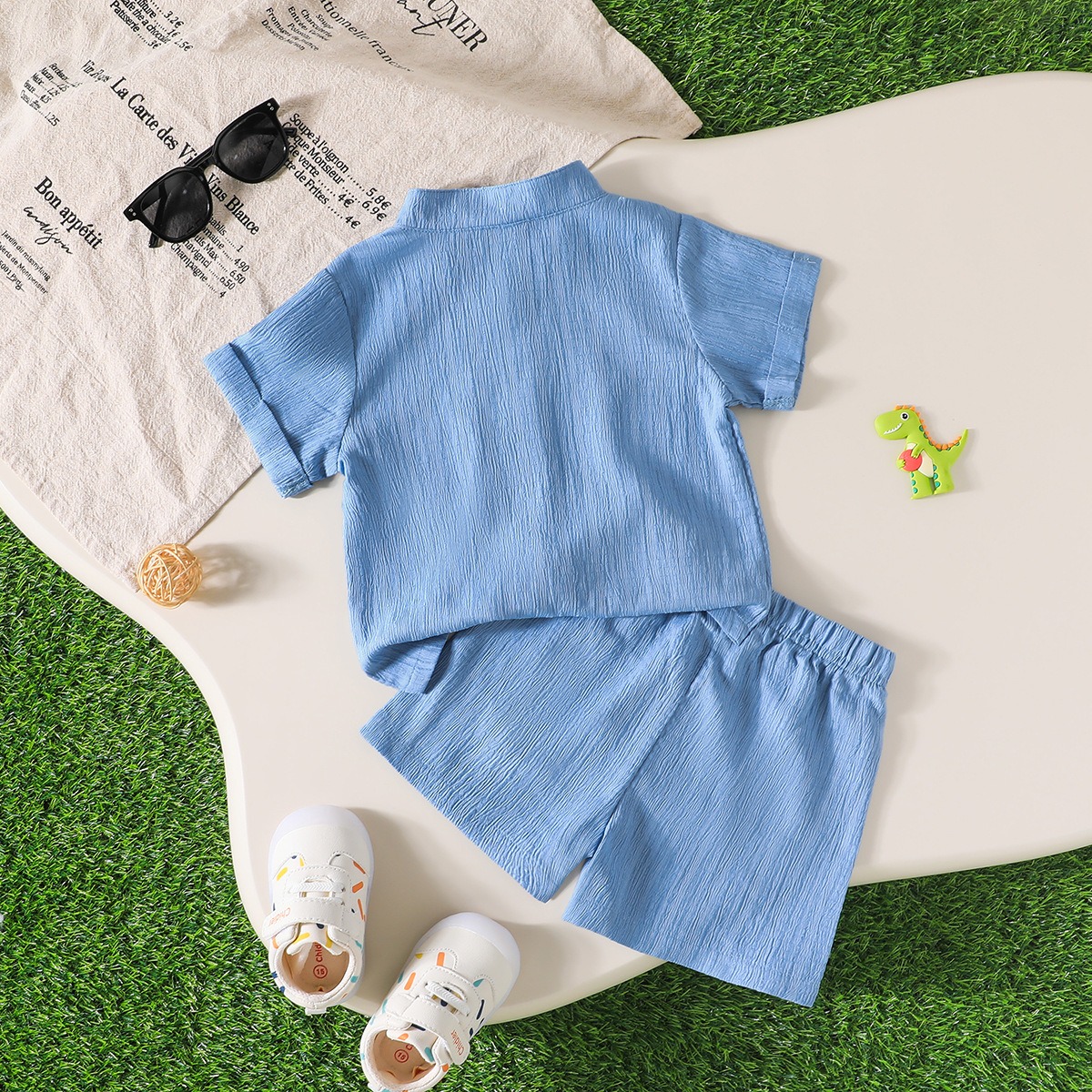 Baby Boy 2PCS Summer Outfit Dinosaur Embroidered Short Sleeve Shirt & Shorts Set Casual Toddler Boys Clothes