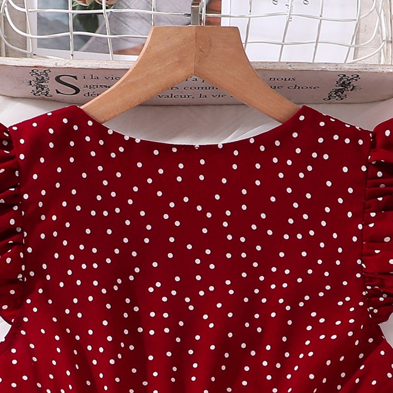 Girls Red Polka Dot Princess Dress for Girls 4-12 Years, Summer Flutter Sleeve  A-Line Party Dress Kids Elegant Casual Dress