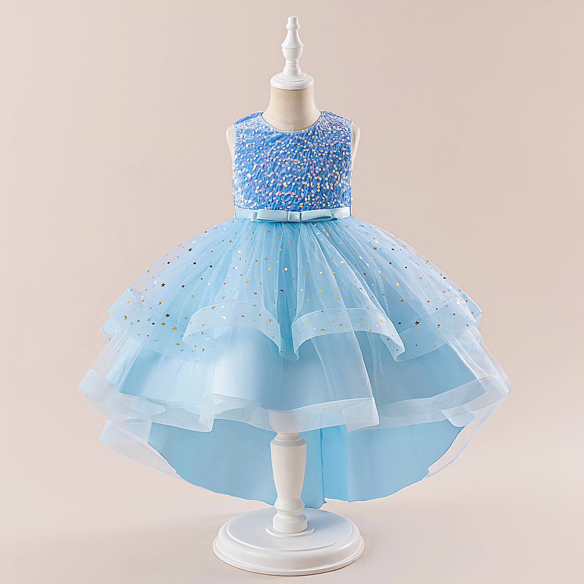 Girls Sequin Princess Dress Flower Girl Tutu Gown with Train Kids Pageant Dress Party Wedding Formal Wear