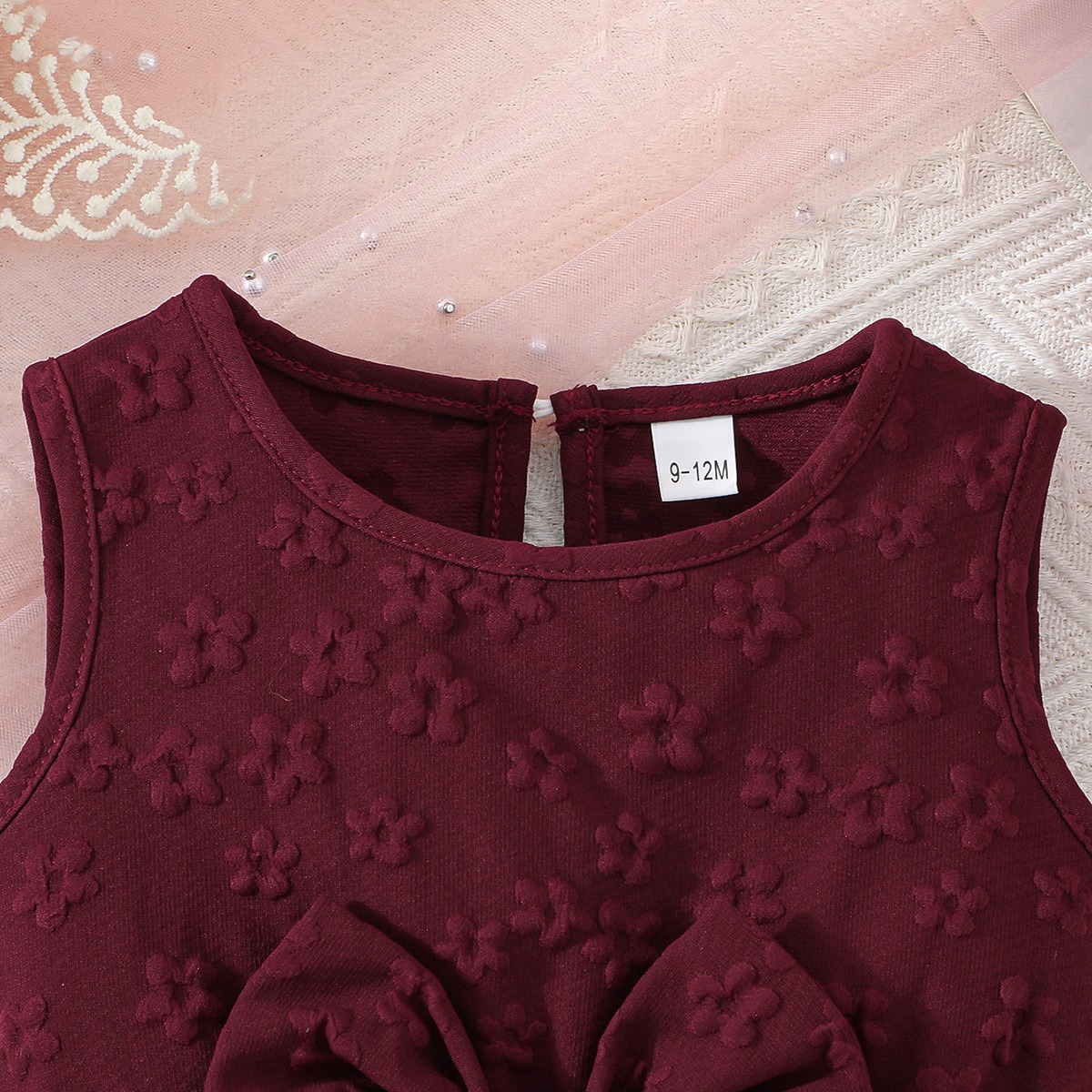 Girls Burgundy Princess Tulle Dress Sleeveless Big Bow Party Birthday Wedding Flower Girl Dress for Kids