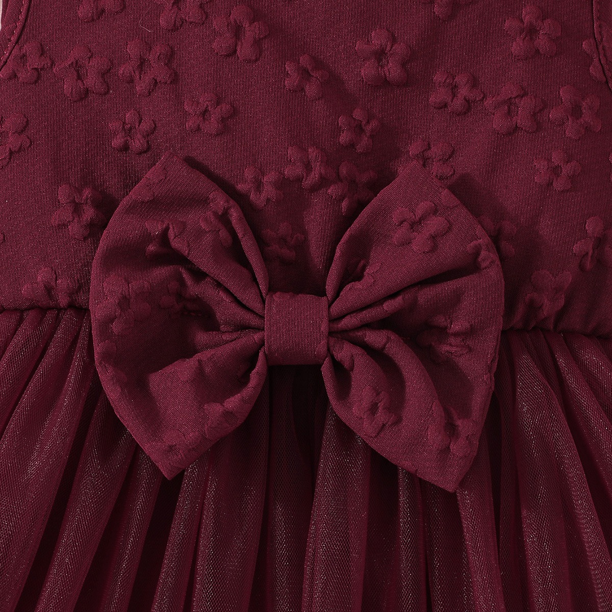 Girls Burgundy Princess Tulle Dress Sleeveless Big Bow Party Birthday Wedding Flower Girl Dress for Kids