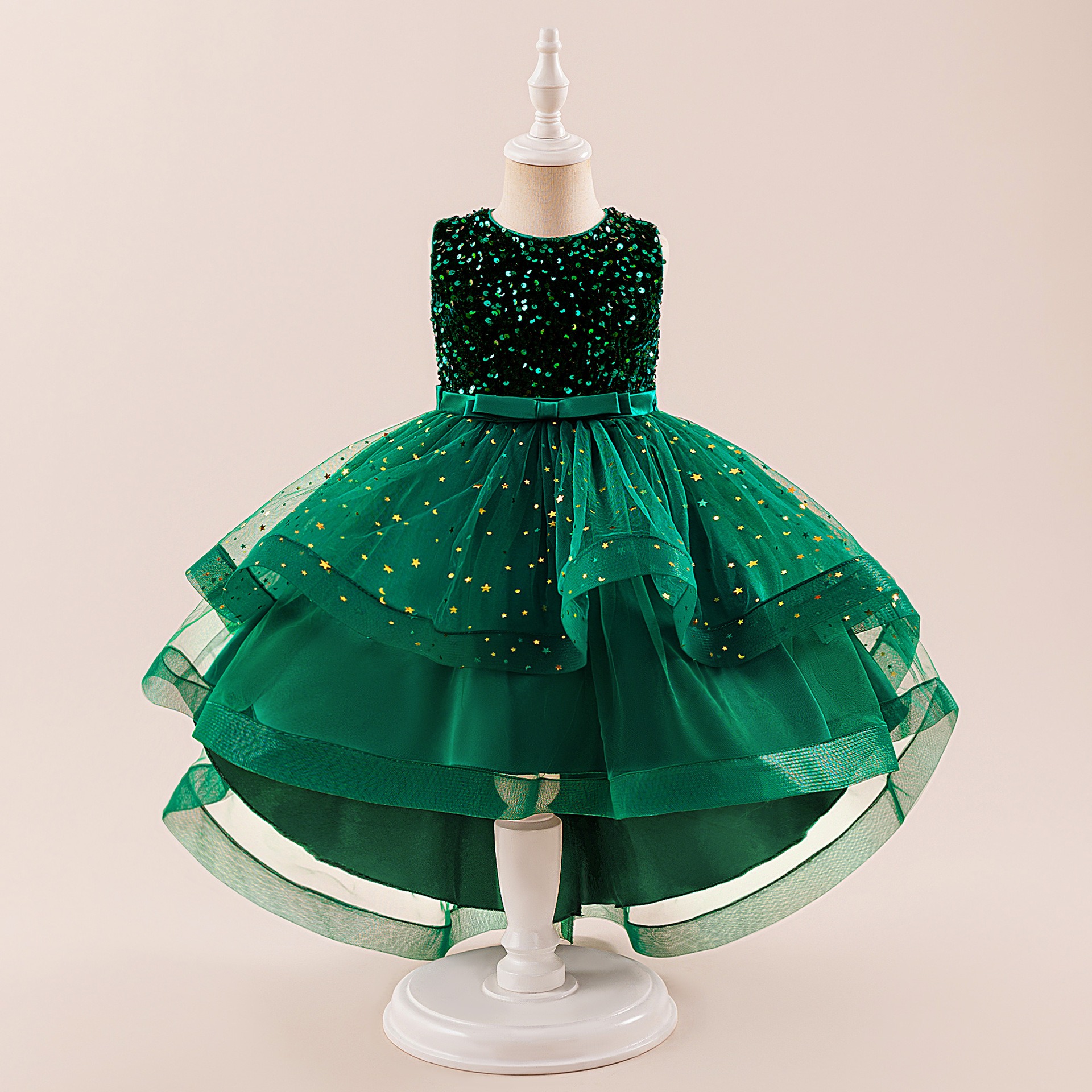Girls Sequin Princess Dress Flower Girl Tutu Gown with Train Kids Pageant Dress Party Wedding Formal Wear