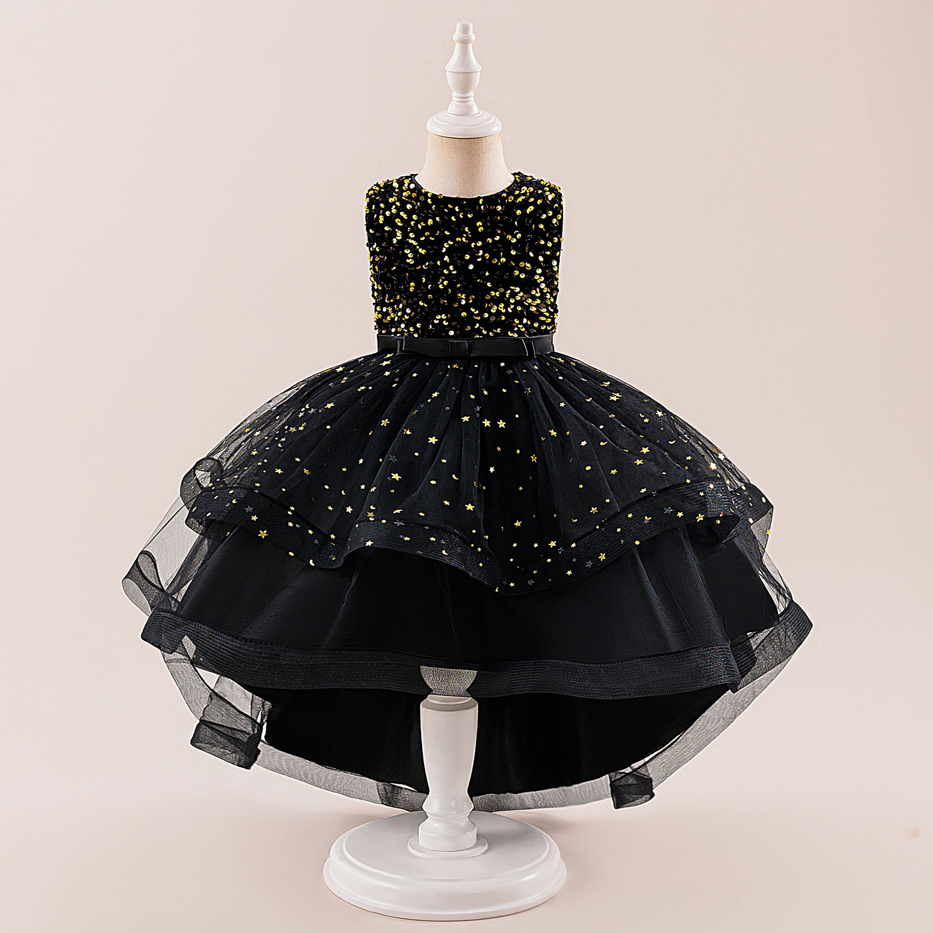 Girls Sequin Princess Dress Flower Girl Tutu Gown with Train Kids Pageant Dress Party Wedding Formal Wear
