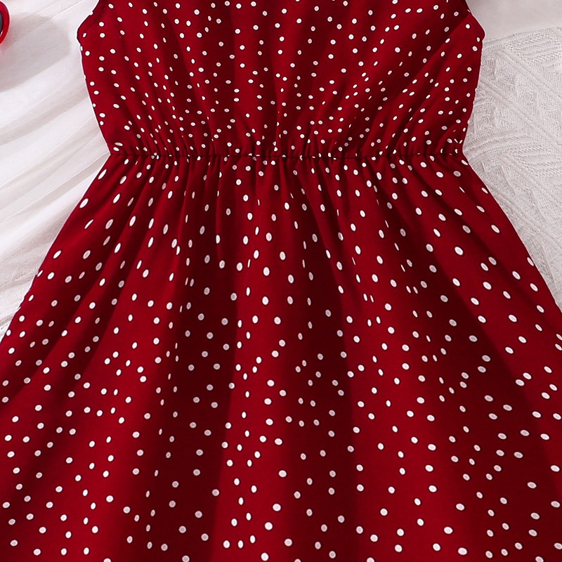 Girls Red Polka Dot Princess Dress for Girls 4-12 Years, Summer Flutter Sleeve  A-Line Party Dress Kids Elegant Casual Dress