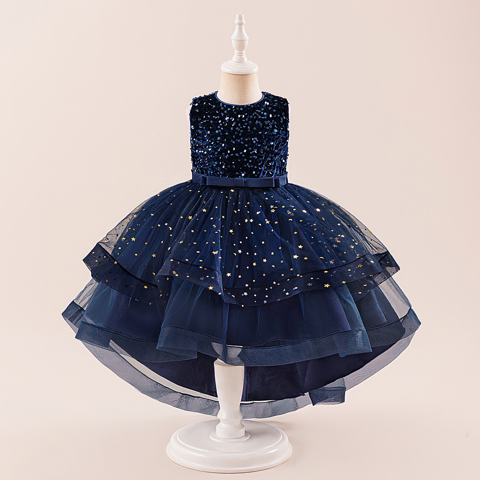 Girls Sequin Princess Dress Flower Girl Tutu Gown with Train Kids Pageant Dress Party Wedding Formal Wear