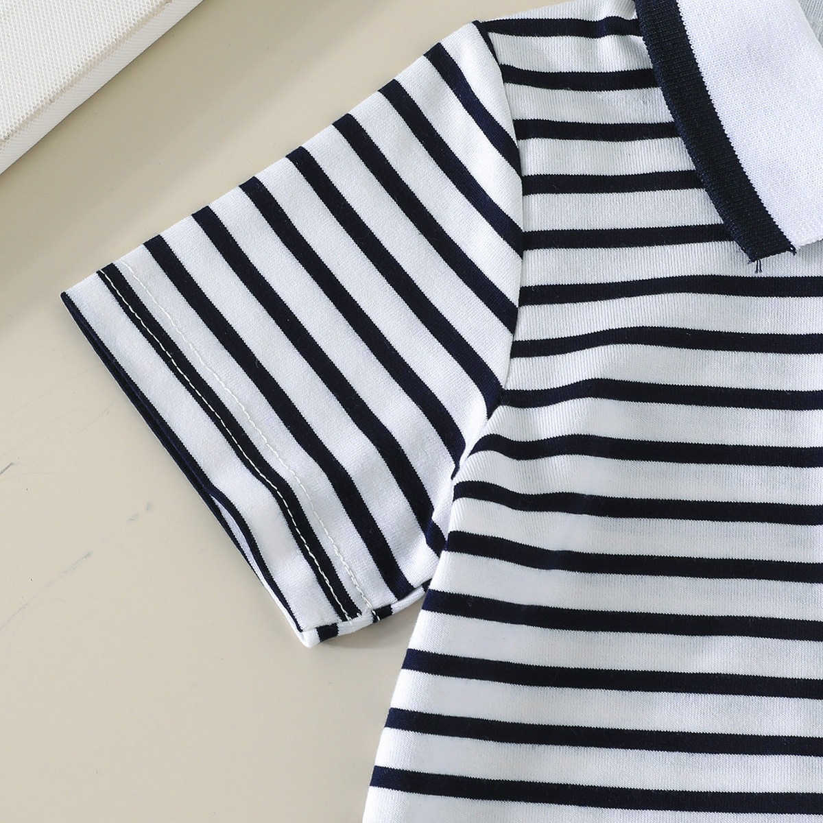 Baby Boys Striped Polo Shirt and Shorts Set Cute Bear Embroidery 2PCS Summer Casual Outfit Toddler Kids Clothes