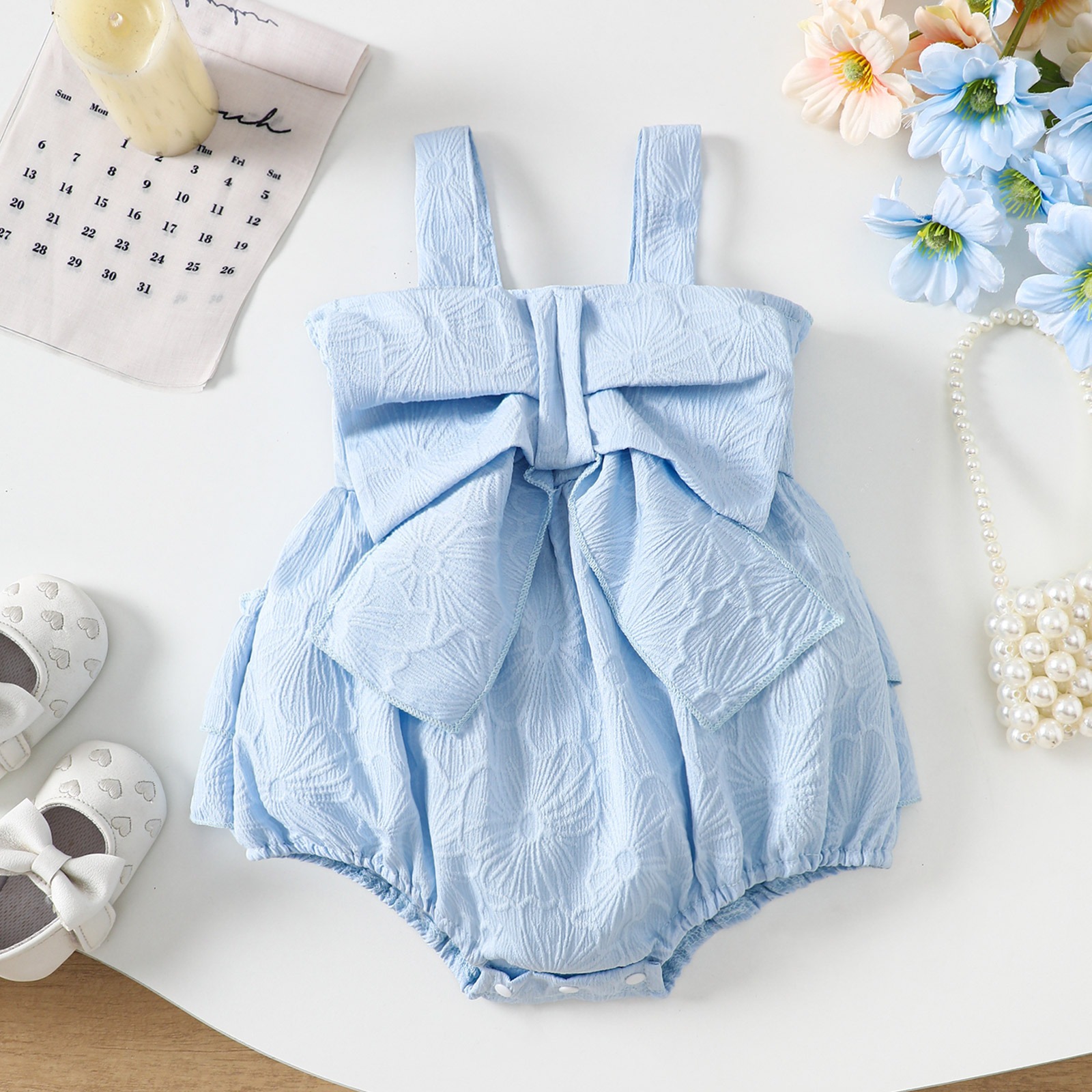 Baby Girl Summer Romper Pink Bow Sleeveless Bodysuit Cute Princess Jumpsuit Infant Toddler Bubble Romper Outfit