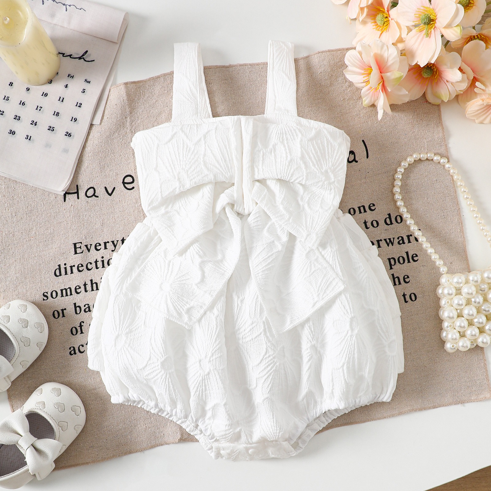 Baby Girl Summer Romper Pink Bow Sleeveless Bodysuit Cute Princess Jumpsuit Infant Toddler Bubble Romper Outfit