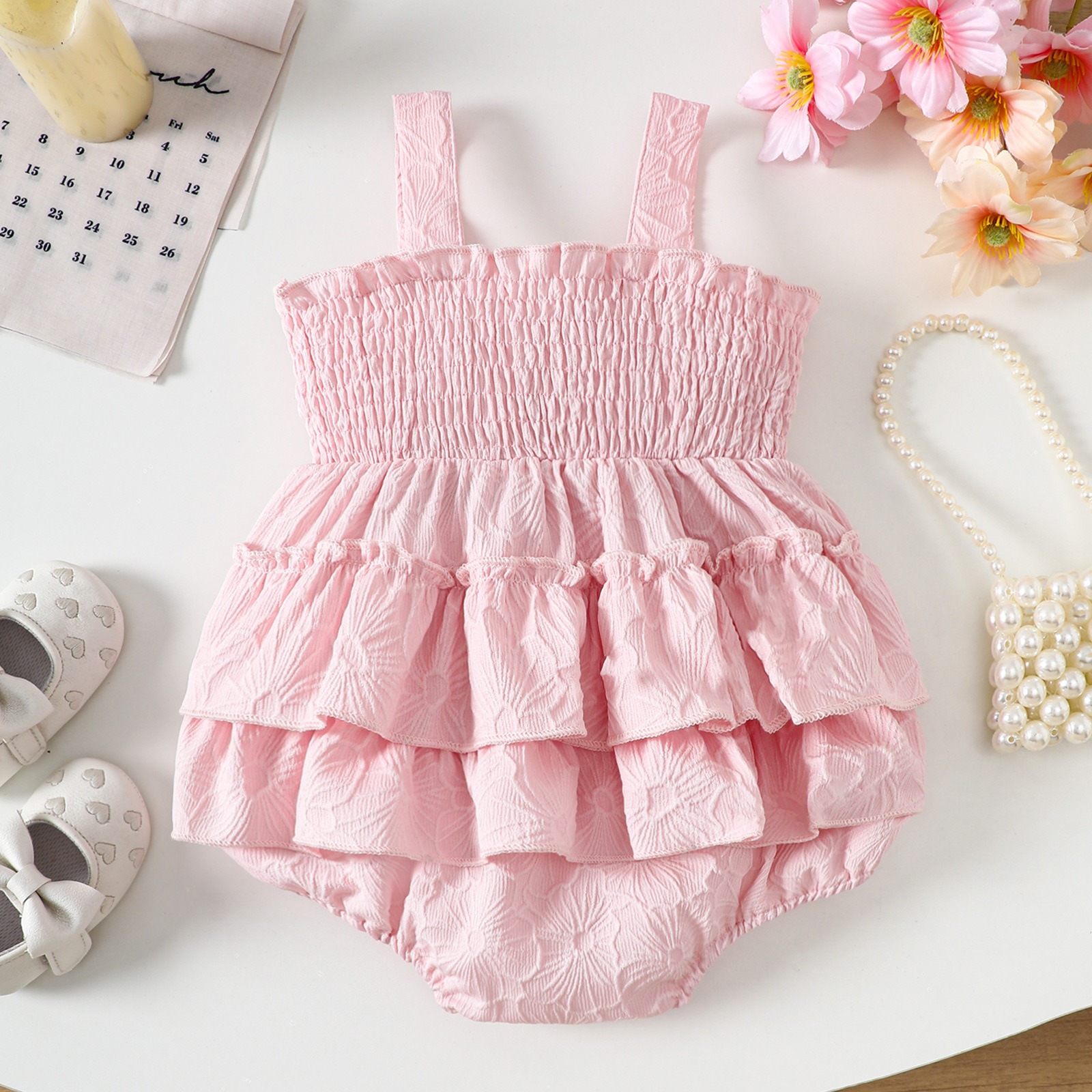 Baby Girl Summer Romper Pink Bow Sleeveless Bodysuit Cute Princess Jumpsuit Infant Toddler Bubble Romper Outfit