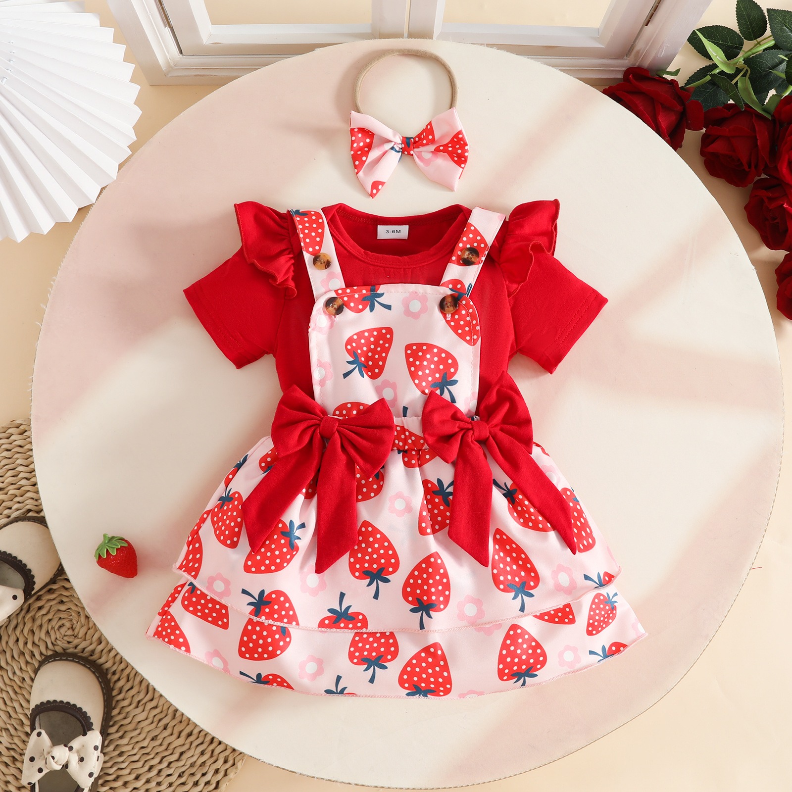 Baby Girl Summer Clothing Set 3PCS Bodysuit Dress Headband Outfit Cute Princess Suspender Skirt Infant Toddler Wear