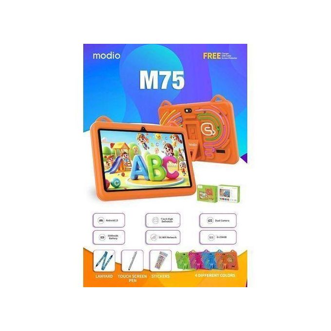 M75 kids tablet 7"inch Display, 256GB ROM + 6GB RAM, 3000mAh Battery Capacity, Android 11