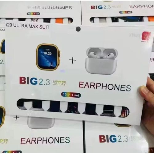 I20 Ultra Max Smartwatch 2.3" HD Display + Earphones 10-in-1 Combo