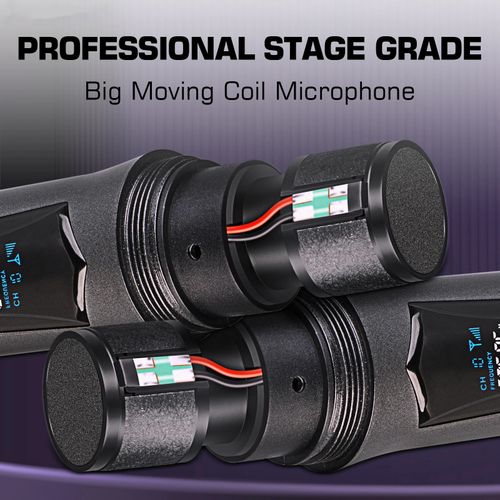 4 Channel UHF Wireless Microphone System - 5 x 1200mAh Rechargeable Batteries, 160ft Range