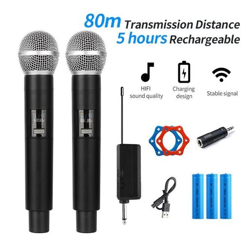 Wireless Microphone 2 Channels VHF Fixed Frequency Handheld Mic Micphone For Party Karaoke Professional Church Show Meeting