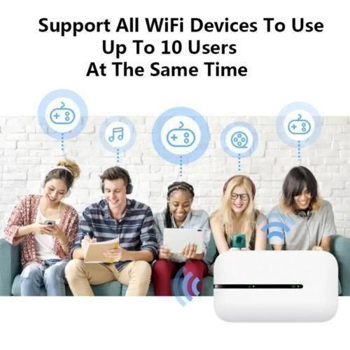 4G LTE Router MIFI Wireless 150Mbps - Portable WiFi Adapter, 10 Users, SIM Slot, White