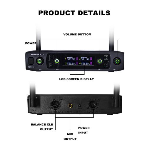 V-440 Wireless Microphone, Professional 4 Channels Karaoke Handheld System for Home Karaoke, Meeting, Party, Church, DJ, Wedding, Home KTV Set