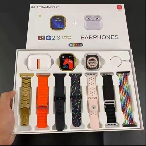 I20 Ultra Max Smartwatch 2.3" HD Display + Earphones 10-in-1 Combo