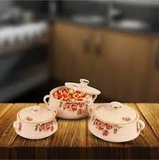four-piece set of Signature Lorenzo insulated hot pots featuring stainless steel inner linings and floral rose designs,