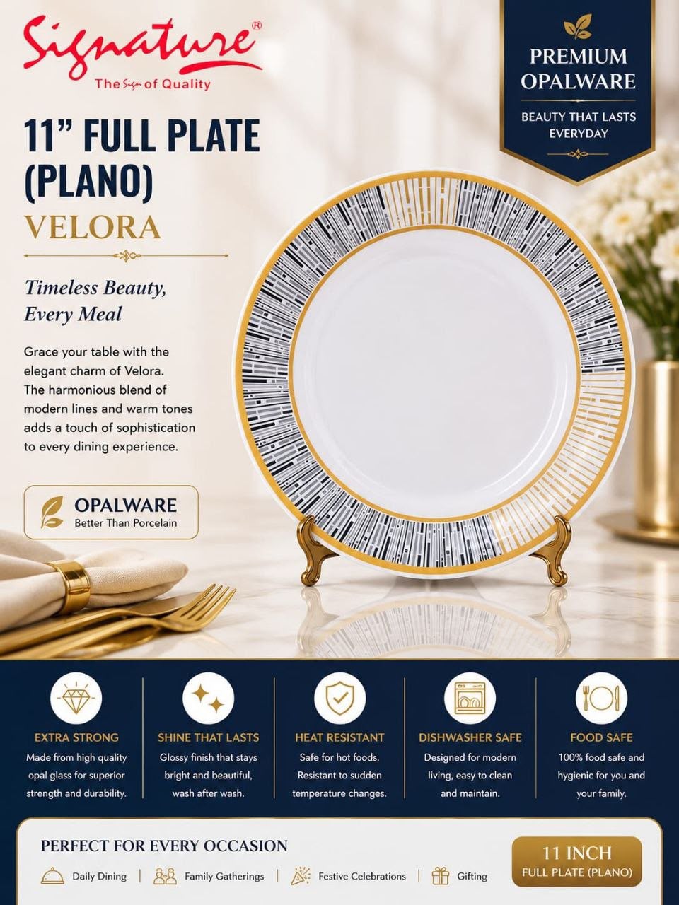 11 (Plano)Signature Opalware Glass Full Plates
Velora