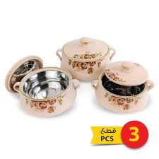 four-piece set of Signature Lorenzo insulated hot pots featuring stainless steel inner linings and floral rose designs,