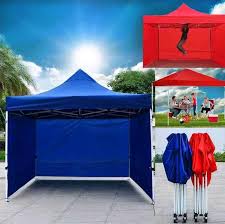 3x3 meter (10x10 feet) heavy-duty automatic pop-up gazebo canopy tent with three removable sidewalls.