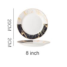 Signature Majestic Night 11" Flatter Dinner Plate features premium opalware with a striking black and white marble pattern accented by gold
