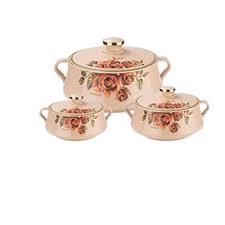 four-piece set of Signature Lorenzo insulated hot pots featuring stainless steel inner linings and floral rose designs,