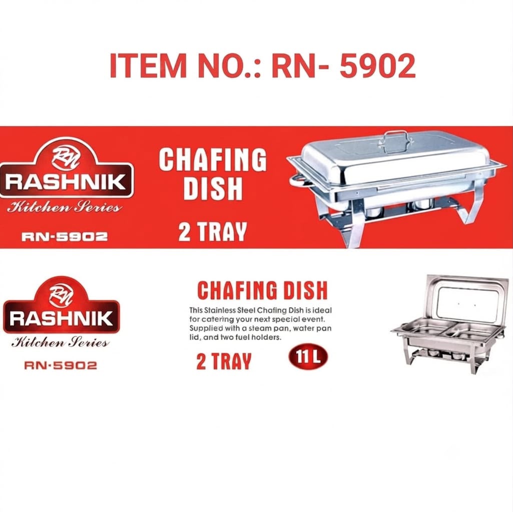 Rashnik Kitchen Series Double Tray Chafing Dish (Model RN-5902) with 11-liter capacity