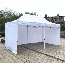 3x3 meter (10x10 feet) heavy-duty automatic pop-up gazebo canopy tent with three removable sidewalls.