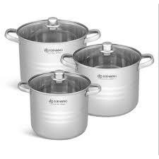 Edenberg EB-525 Ultimate Stainless Steel Cookware Set consists of three large-capacity, heavy-duty cooking pots paired with matching tempered glass lids