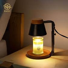 Nordic Dimmable Electric Candle Warmer Lamp featuring a sleek adjustable stand and a natural wood-accented base
