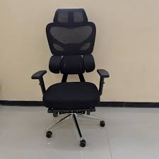 Ergonomic Executive Office Chair with a multi-segment mesh backrest and integrated footrest.