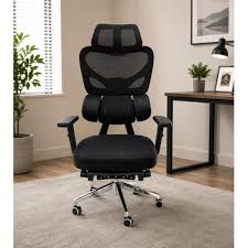 Ergonomic Executive Office Chair with a multi-segment mesh backrest and integrated footrest.