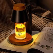 Nordic Dimmable Electric Candle Warmer Lamp featuring a sleek adjustable stand and a natural wood-accented base