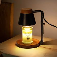 Nordic Dimmable Electric Candle Warmer Lamp featuring a sleek adjustable stand and a natural wood-accented base