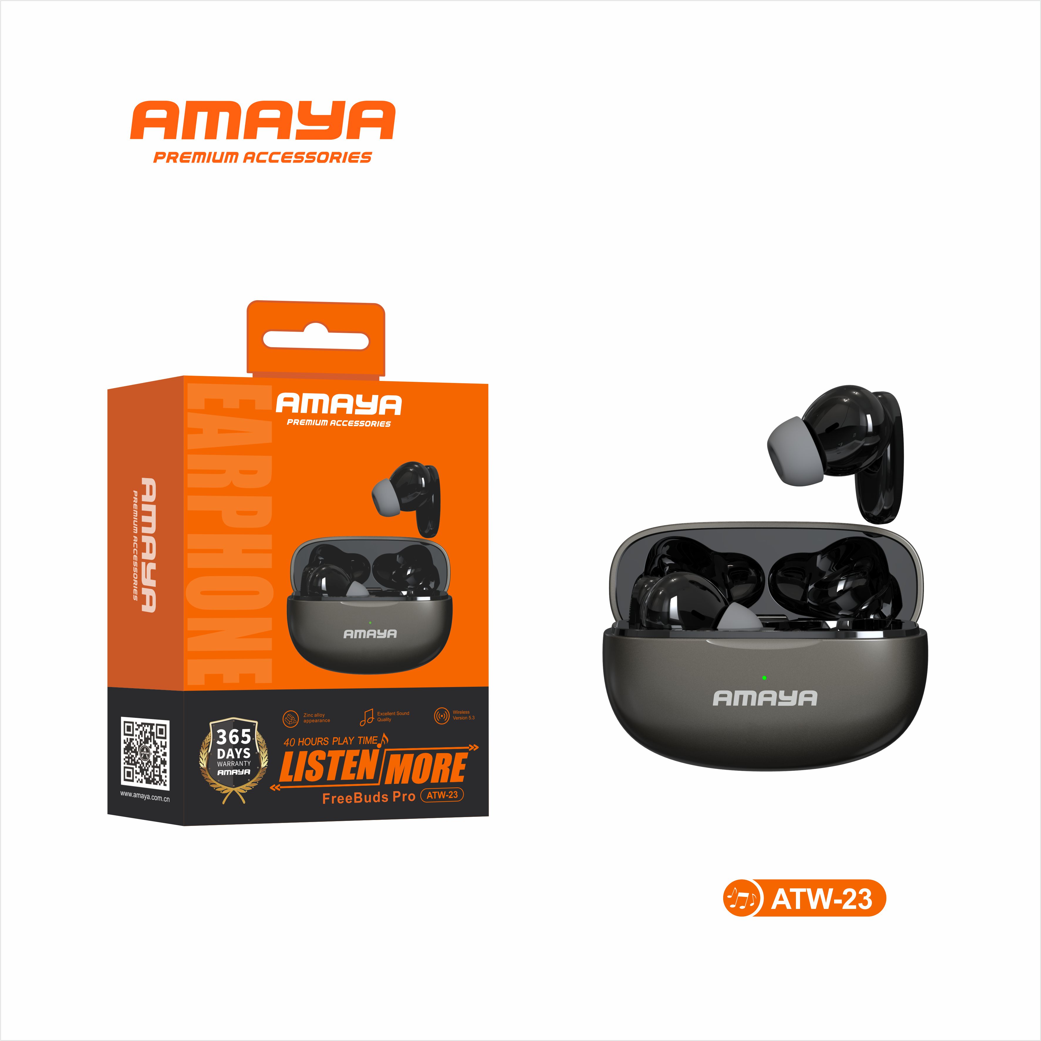 Amaya ATW-23 Wireless Bluetooth Earbuds Stereo Earphones with Charging Case Deep Bass HD Calls Touch Control Android iPhone Compatible